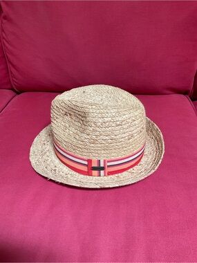 Sun and Sand - Straw Fedora Hat with Orange-Red Stripe Band